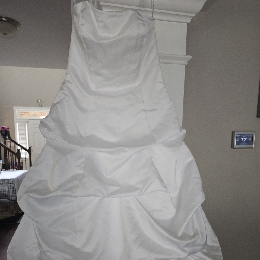 David's Bridal White Asymmetrical Ruched Halter Gown